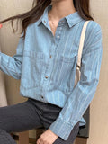 Uniwim ootd Vintage Striped Splice Denim Blouses&Shirts