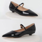 Uniwim Women Flats Pointed Toe Black  Patent Leather Mary Jane  Strap Retro Elegant Plus Size Daily Flats Pumps