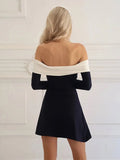 Uniwim New Off Shoulder Mini Dresses Sexy Block Color Backless Tube Top Long Sleeves Basic For Parties 2024 High Quality Simple Dress ﻿