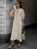 Uniwim Cotton & Linen Button-Front Knotted Long Dress