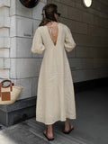 Uniwim Cotton & Linen Button-Front Knotted Long Dress