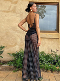 Uniwim Chiffon Sheer Polka Dot Print Backless Long Dress