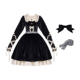 Uniwim Outfit Ideas Black Bow Velvet Dress Woolen Cape Coat 22923