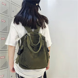 Uniwim School Bag Student Shoulders Large Capacity Khaki Backpack Fashion Canvas Backpacks Female College Teen Computer Bag Mochila