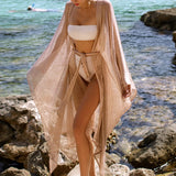 Uniwim New Sexy Women Golden Shiny Bikini Cover Up Open Front Tie Waist Sun Proof Long Dress Beachwear Cover-Ups Bathing Suits