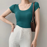 Uniwim 100% Cotton T Shirt Women Summer New Slim Solid Basic Tees 16 Color Casual Tshirt Korean O Neck Khaki Tops