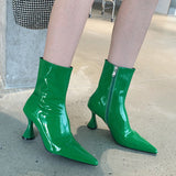 Uniwim 2024 Winter Luxury Women Patent Leather Ankle Boots Western Pointed Toe Green High Heels Short Boot Designer Party Fashion Shoes