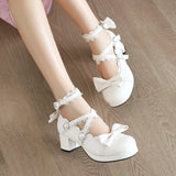 Uniwim Lolita women's shoes bow knot Japanese Lolita shoe cute girl round head middle heel fashion harajuku kawaii shoes