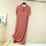 Uniwim Korean Modal Sleepwear Women Night Shirt Comfortable Long Dress Sexy V Neck Nightgowns Female Lounge Wear Nightdress