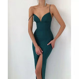 Uniwim Elegant High Slit Midi Bodycon Dress Women Sexy Spaghetti Straps Corset Dress Gown Club Party Vestidos Backless Clothes