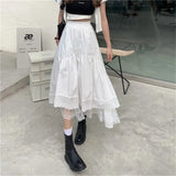 Uniwim Vintage Black Gothic Y2K Long Skirt Autumn Lace Stitching Irregular Pleated Skirt Women White Korean Solid Hip Hop Streetwear