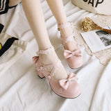 Uniwim Lolita women's shoes bow knot Japanese Lolita shoe cute girl round head middle heel fashion harajuku kawaii shoes