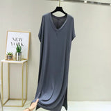 Uniwim Korean Modal Sleepwear Women Night Shirt Comfortable Long Dress Sexy V Neck Nightgowns Female Lounge Wear Nightdress