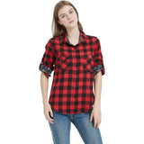 Uniwim Women Tops Collared Button Down shirts Ladies Blouses Roll up Long Sleeve Western Tartan Plaid Flannel Shirt  Hot Sale plus size