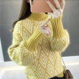 Uniwim Women Knitted Sweater Fashion Loose half high collar Casual Pullover Thicken Ladies Winter Sweater Korean Style Women Jumper