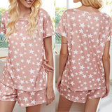 Fashion 2pcs Set Nightwear Women Stars Print Short Sleeve Pajama Set Night Lounge Top Shorts Sleepwear Pijama Mujer Verano