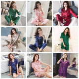 Uniwim Womens Silk Satin Pajamas Pyjamas Set Sleepwear Pijama Pajamas Suit Female Sleep Two Piece Set Women's Loungewear Plus Size