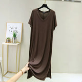 Uniwim Korean Modal Sleepwear Women Night Shirt Comfortable Long Dress Sexy V Neck Nightgowns Female Lounge Wear Nightdress