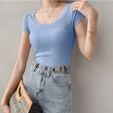 Uniwim 100% Cotton T Shirt Women Summer New Slim Solid Basic Tees 16 Color Casual Tshirt Korean O Neck Khaki Tops