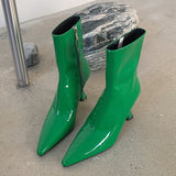 Uniwim 2024 Winter Luxury Women Patent Leather Ankle Boots Western Pointed Toe Green High Heels Short Boot Designer Party Fashion Shoes