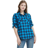 Uniwim Women Tops Collared Button Down shirts Ladies Blouses Roll up Long Sleeve Western Tartan Plaid Flannel Shirt  Hot Sale plus size