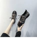 Uniwim   new Joker British style shoes net red small breeze women shoes plaid lace casual shoes