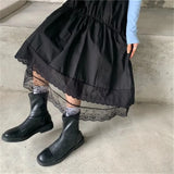 Uniwim Vintage Black Gothic Y2K Long Skirt Autumn Lace Stitching Irregular Pleated Skirt Women White Korean Solid Hip Hop Streetwear