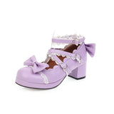 Uniwim Lolita women's shoes bow knot Japanese Lolita shoe cute girl round head middle heel fashion harajuku kawaii shoes