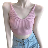 2024 Ladies Summer Trendy Sling Knitted Solid Sleeveless V-neck Ribbed Female Basic Top Vest Streetwear Tops Women 2024