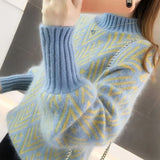 Uniwim Women Knitted Sweater Fashion Loose half high collar Casual Pullover Thicken Ladies Winter Sweater Korean Style Women Jumper