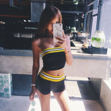 3 Colors Striped Lines Tube Set 2019 Fashion Women Sexy Strapless Crop Tops With Shorts Set Casual Two Piece Set Outfits