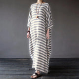 Uniwim Women Cotton Linen Striped Dress 2024 Summer Loose Big Size 4XL 5XL Maxi Dress robe femme Casual Long Boho Kaftan Muslim Dress