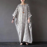 Uniwim Women Cotton Linen Striped Dress 2024 Summer Loose Big Size 4XL 5XL Maxi Dress robe femme Casual Long Boho Kaftan Muslim Dress