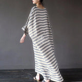 Uniwim Women Cotton Linen Striped Dress 2024 Summer Loose Big Size 4XL 5XL Maxi Dress robe femme Casual Long Boho Kaftan Muslim Dress