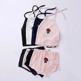 4 Colors Sexy Women Rose Embroidery Velvet 2 Two piece set 2024 New Halter Tank Camis Crop Top with Brief Panties Sets Outfit