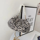 Uniwim Elegant Tiger/Zebra/Leopard Print Small Tote Bags For Women 2021 Sexy Nightclub Handbag Pearl Chain Hobos Luxury Designer Bags