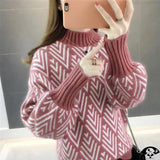 Uniwim Women Knitted Sweater Fashion Loose half high collar Casual Pullover Thicken Ladies Winter Sweater Korean Style Women Jumper