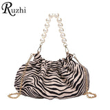 Uniwim Elegant Tiger/Zebra/Leopard Print Small Tote Bags For Women 2021 Sexy Nightclub Handbag Pearl Chain Hobos Luxury Designer Bags