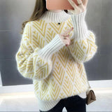 Uniwim Women Knitted Sweater Fashion Loose half high collar Casual Pullover Thicken Ladies Winter Sweater Korean Style Women Jumper