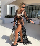 Uniwim Organza Beach Dress White/Black Beach Cover up Long Pareos Bikinis Cover ups Swim Cover up Robe Plage Beachwear