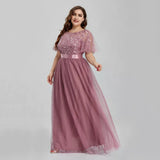 Uniwim Women's Plus Size Mesh A-Line Sequin Embroidery Evening Dress Leaf  Maxi Prom Dress With Sleeves For Wedding Dress 2024