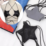 Uniwim Sexy Women Leather Star Shape Strappy Bra Bustier Crop Top Bralette Hanging Neck Bandage Bra Reflective Silver Nightclub Vest