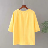 Uniwim Plus Size T-Shirt For Women Three Quarter Sleeve Length Round Collar Pure Cotton High Quality T-Shirt Looser Early Autumn Tops