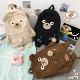 Uniwim Kawaii Corduroy Bear Backpacks for Cute Women Multi-pockets School Bags Large Capacity Backpack Teenage Girls School Bag Female