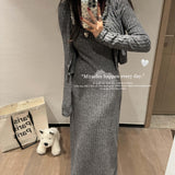 genderless fashion D8 Autumn New Korean Style Beaded Sequin Stitching Cardigan + Sling Dress Long Dress Two-Piece Set Lazy Suit Women