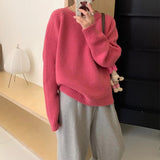 cold weather outfits Korean Style Simple Candy Color Soft Glutinous Thick round Neck Labeling Pullover Women's Autumn and Winter Loose Knitted