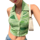 90s fashion men Spring and Summer New Irregular Pattern Halter Sexy Top Backless Cardigan Knitted Sling