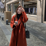 winter fits Red Woolen Temperament Woolen Coat 100 Pure Wool Double-Sided Loose Overcoat Women's Autumn and Winter High Sense Chubby Girl