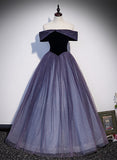 Uniwim Purple Gradient Tulle Off Shoulder Long Party Dress, A-line Purple Evening Dress Prom Dress