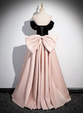 Uniwim Pink and Black Off Shoulder Long Party Dress with Bow, Pink Long Evening Dress